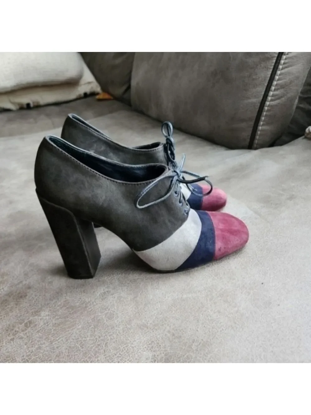 Tory Burch Suede Lace Up Block Heel Oxford